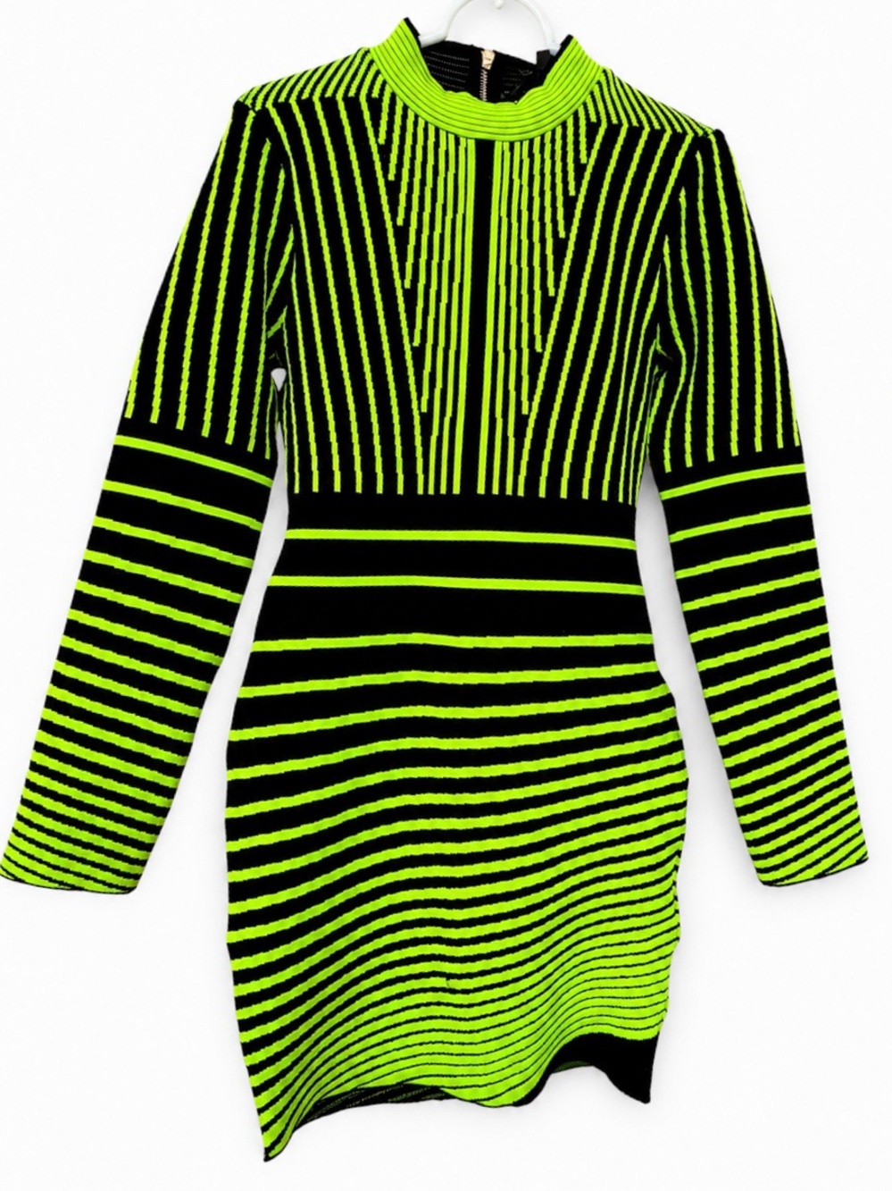 Missguided Neon Green and Black Long Sleeve Bodycon Dress
